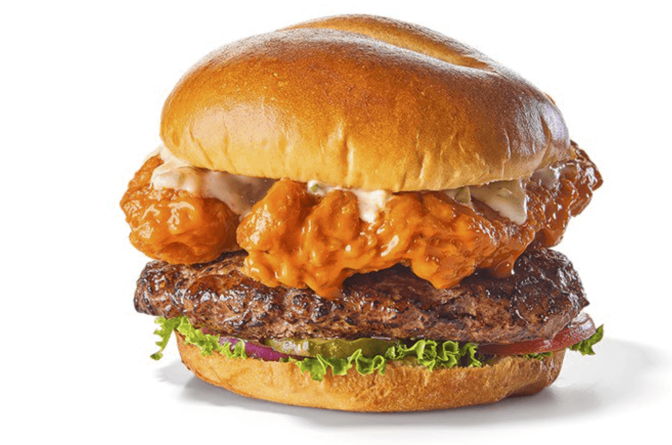 What to Order at Buffalo Wild Wings if You Don’t Want Wings | Buffalo Tender Stacked Burger | FastFoodMenuPrices.com