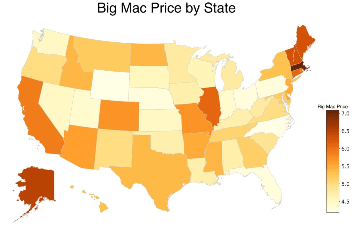 Big mac price by state.