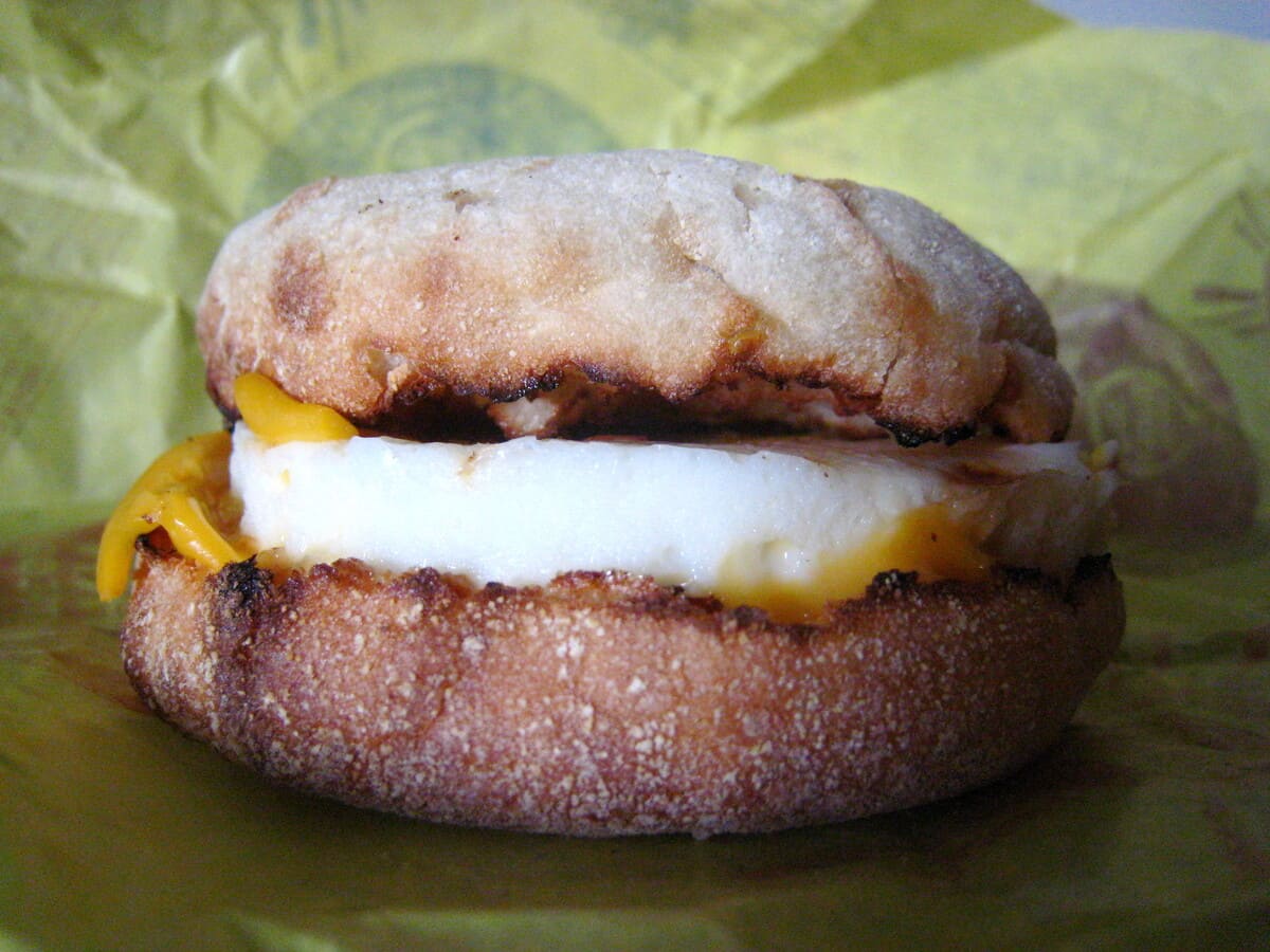 A high protein sandwich with an egg on it at McDonald's.