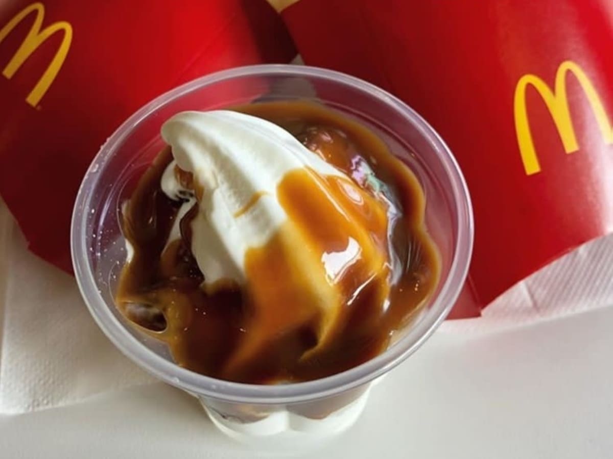 Mcdonald's caramel ice cream in a cup.
